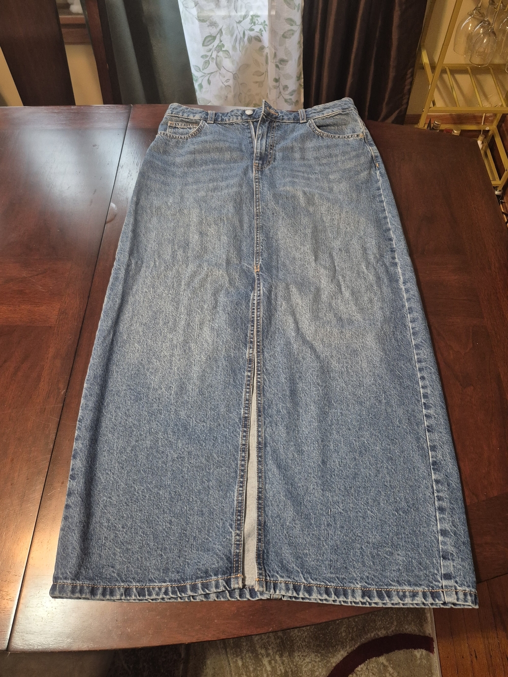 Primark Light Blue High-Rise Denim Maxi Skirt with Front Slit